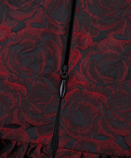Gothic Rose Brocade Corset Mini Dress - Vampy Red & Black for Halloween & Fall Parties