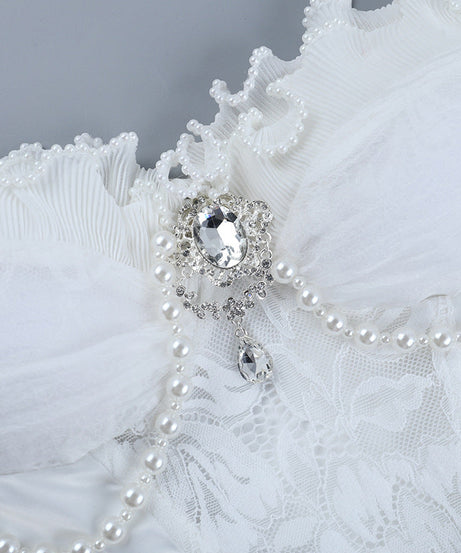 Enchanted Pearl Lace Bustier Top - Gothic Romance Ruffle Cami for Fall & Holiday Parties