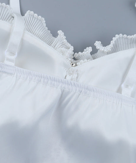 Enchanted Pearl Lace Bustier Top - Gothic Romance Ruffle Cami for Fall & Holiday Parties