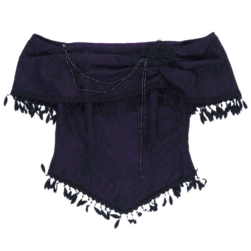 Bewitching Purple Gothic Off-Shoulder Corset Top - Your Enchanting Halloween & Fall Party Statement