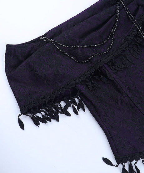 Bewitching Purple Gothic Off-Shoulder Corset Top - Your Enchanting Halloween & Fall Party Statement