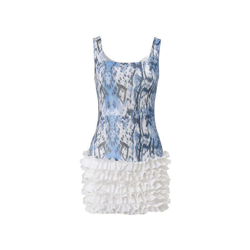 Dazzling Blue Snakeskin Glitter Ruffle Mini Dress - Your Ultimate Fall & Holiday Party Look