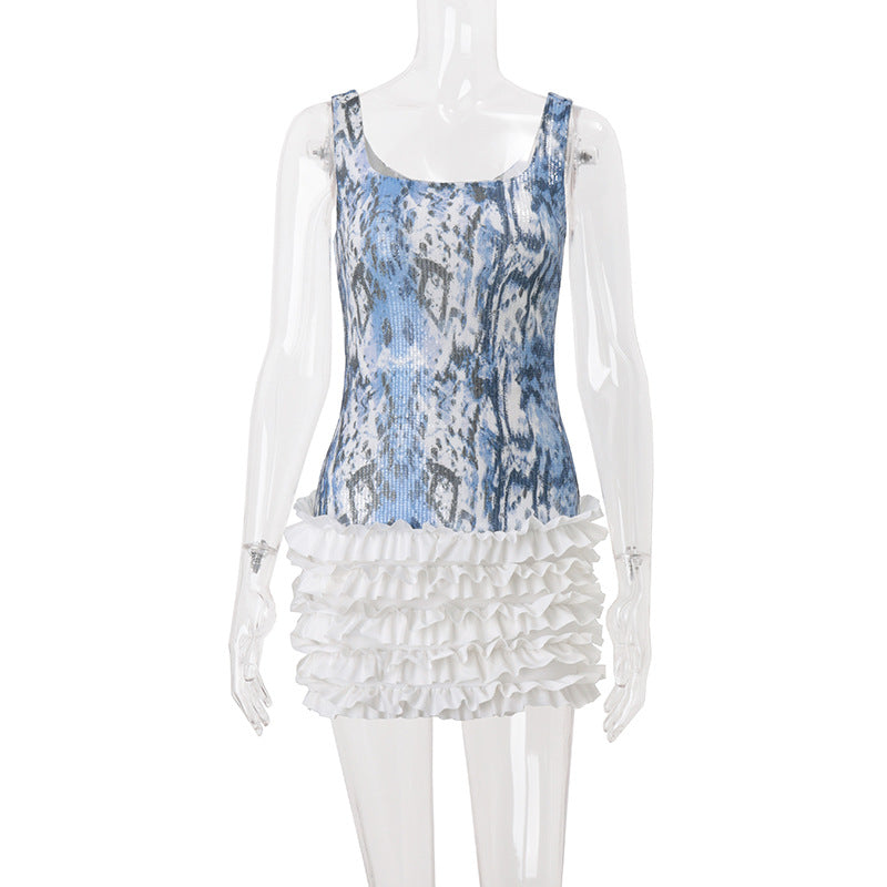 Dazzling Blue Snakeskin Glitter Ruffle Mini Dress - Your Ultimate Fall & Holiday Party Look