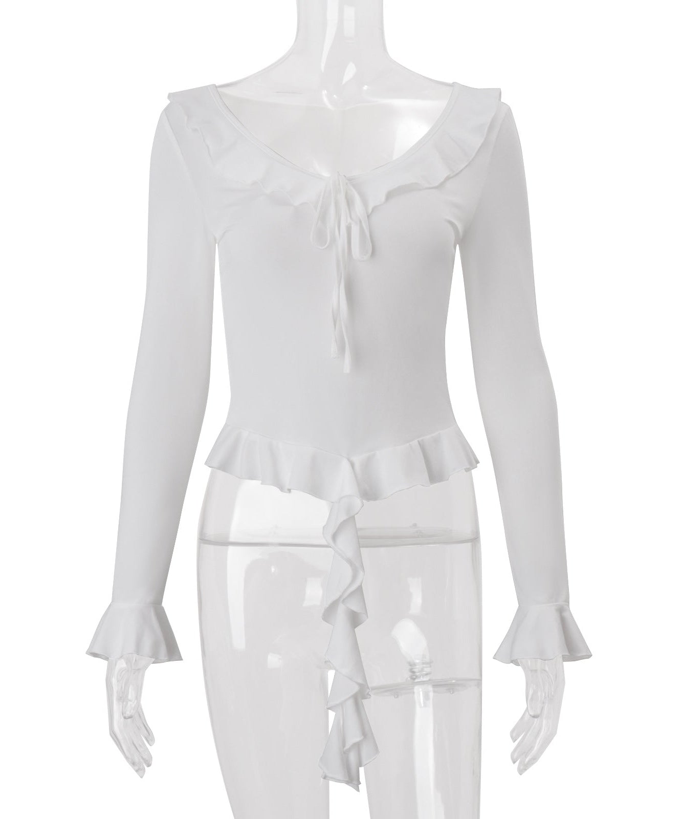 Romantic Ruffle Tie-Front Blouse: Flared Sleeve Peplum Top - Cozy Fall Chic