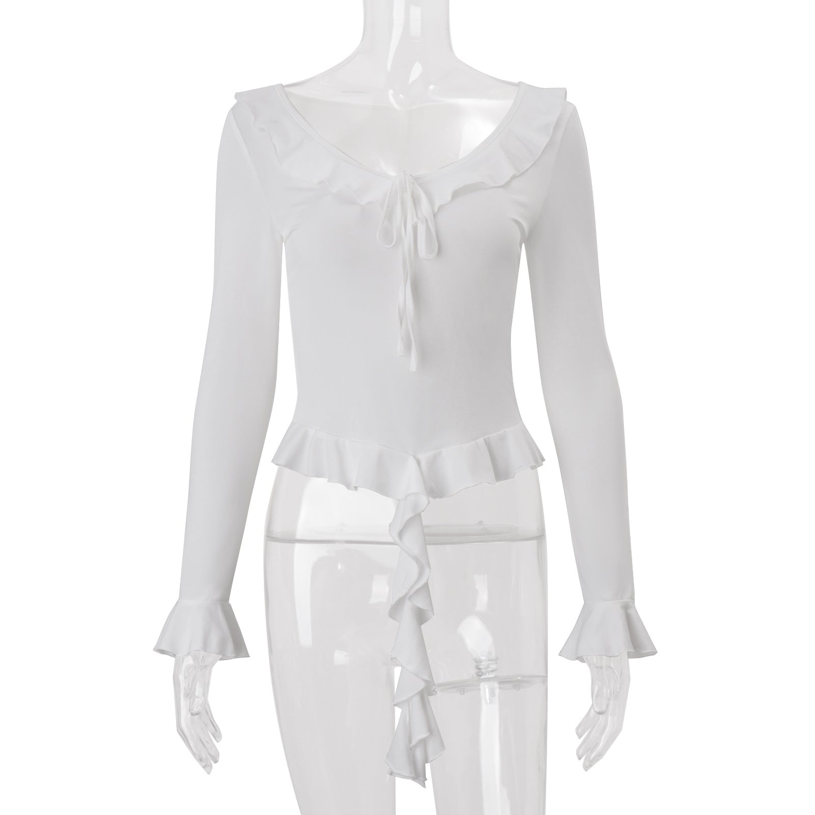 Romantic Ruffle Tie-Front Blouse: Flared Sleeve Peplum Top - Cozy Fall Chic