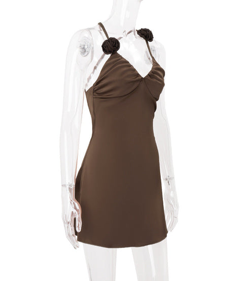 Effortless Fall Chic: Braided Rose Strap Ruched Mini Dress