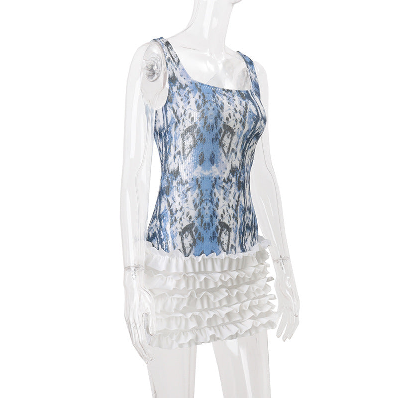 Dazzling Blue Snakeskin Glitter Ruffle Mini Dress - Your Ultimate Fall & Holiday Party Look