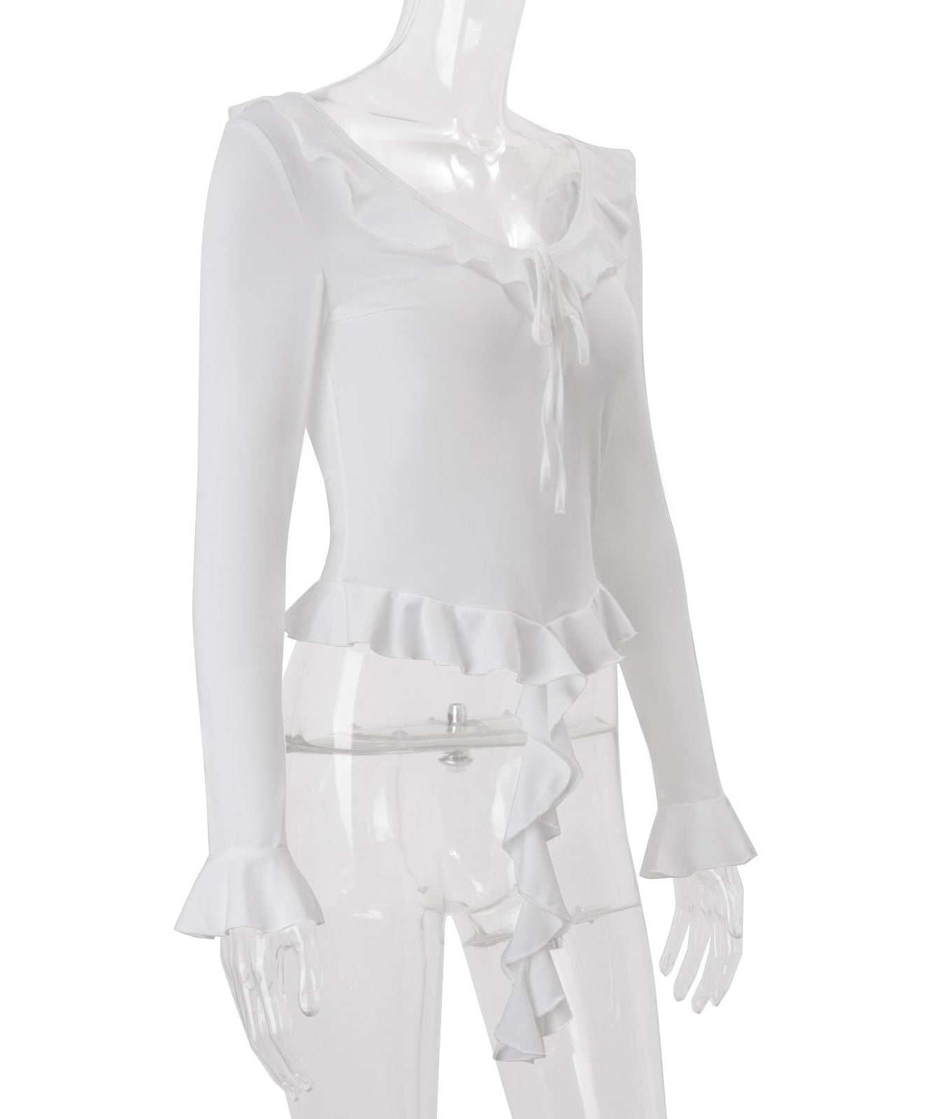 Romantic Ruffle Tie-Front Blouse: Flared Sleeve Peplum Top - Cozy Fall Chic