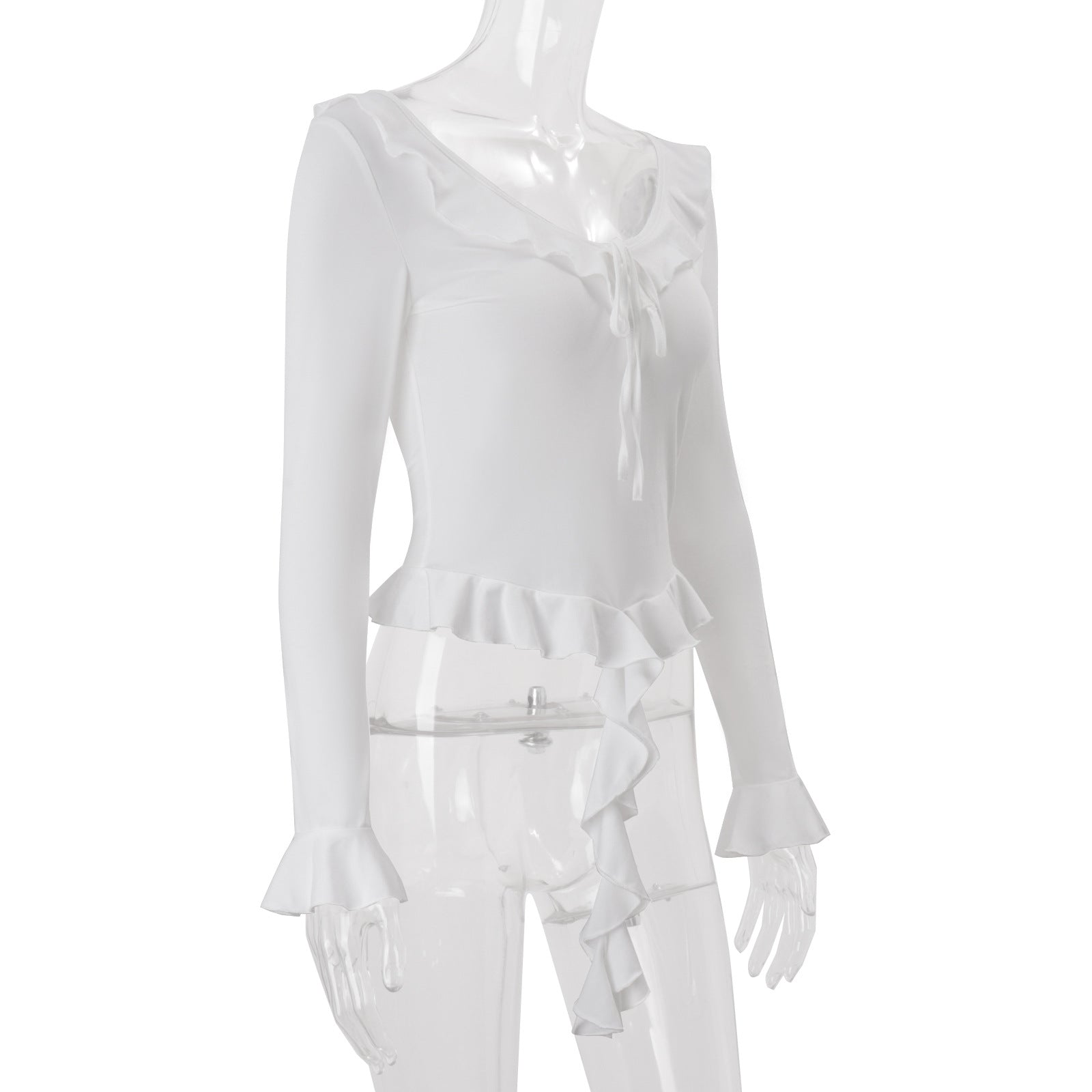 Romantic Ruffle Tie-Front Blouse: Flared Sleeve Peplum Top - Cozy Fall Chic