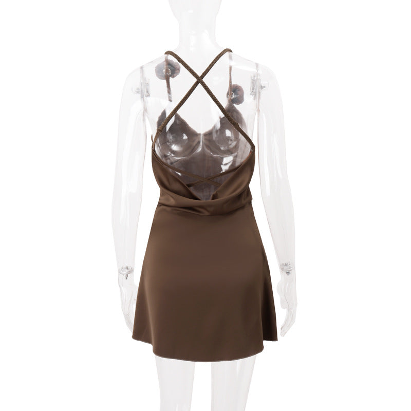 Effortless Fall Chic: Braided Rose Strap Ruched Mini Dress