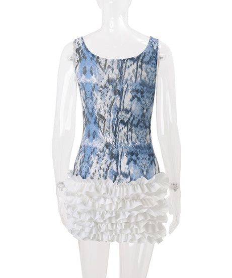 Dazzling Blue Snakeskin Glitter Ruffle Mini Dress - Your Ultimate Fall & Holiday Party Look
