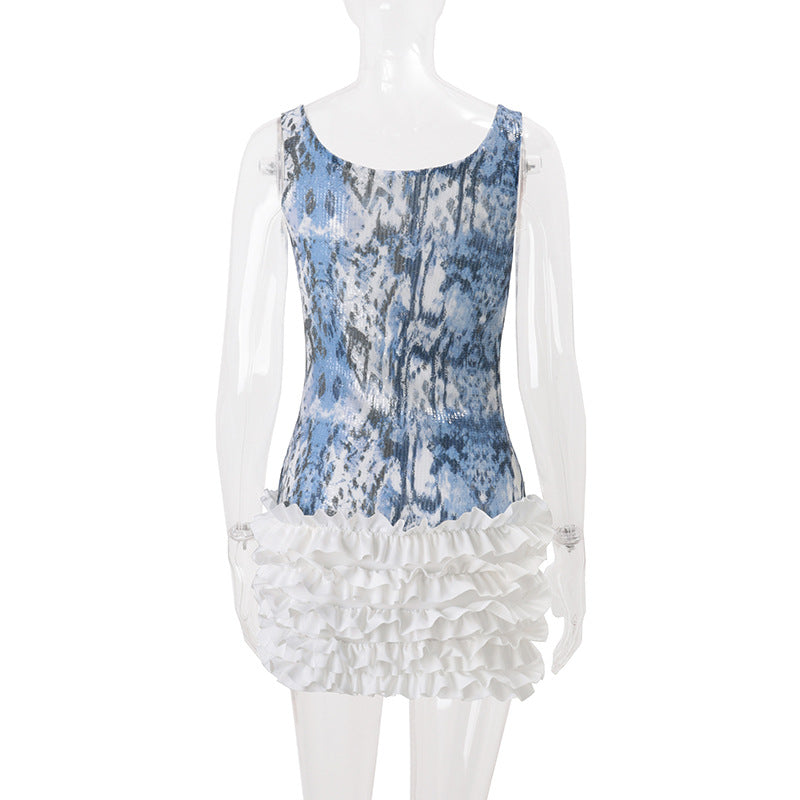 Dazzling Blue Snakeskin Glitter Ruffle Mini Dress - Your Ultimate Fall & Holiday Party Look