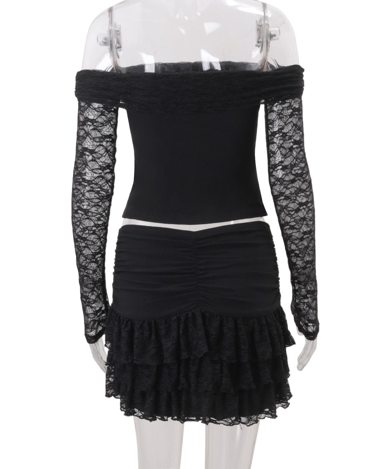 Sultry Black Lace Off-Shoulder Mini Set – Your Statement for Fall & Halloween Parties