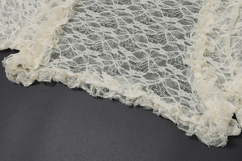 Dreamy Cream Lace Halter Mini Dress & Shrug Set - Perfect for Fall Events & Date Nights