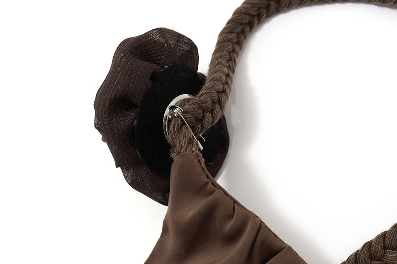 Effortless Fall Chic: Braided Rose Strap Ruched Mini Dress