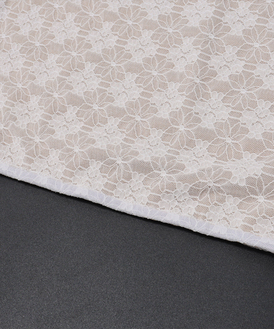 White Lace Two-Piece Set: Long Sleeve Crop Top & Ruched Maxi Skirt | Fall & Holiday Style