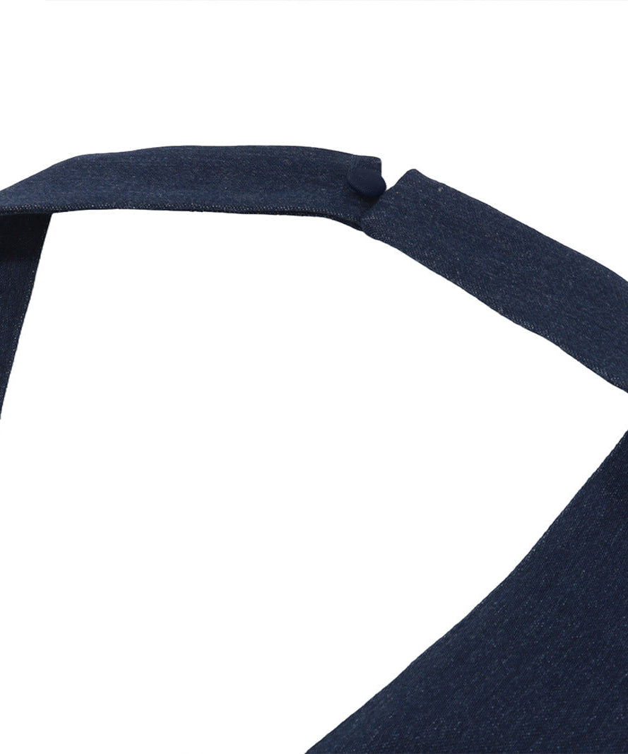 Y2K Denim Halter Corset Top | Red Lace Trim & Front Zip | Backless Fall Style