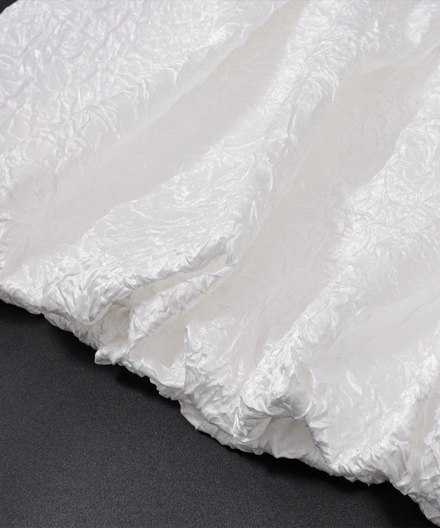 Chic White Textured Halter Mini Dress with Bubble Hem | Fall & Holiday Party Ready