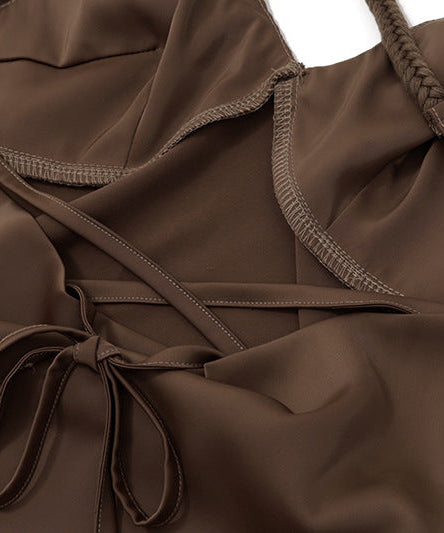 Effortless Fall Chic: Braided Rose Strap Ruched Mini Dress