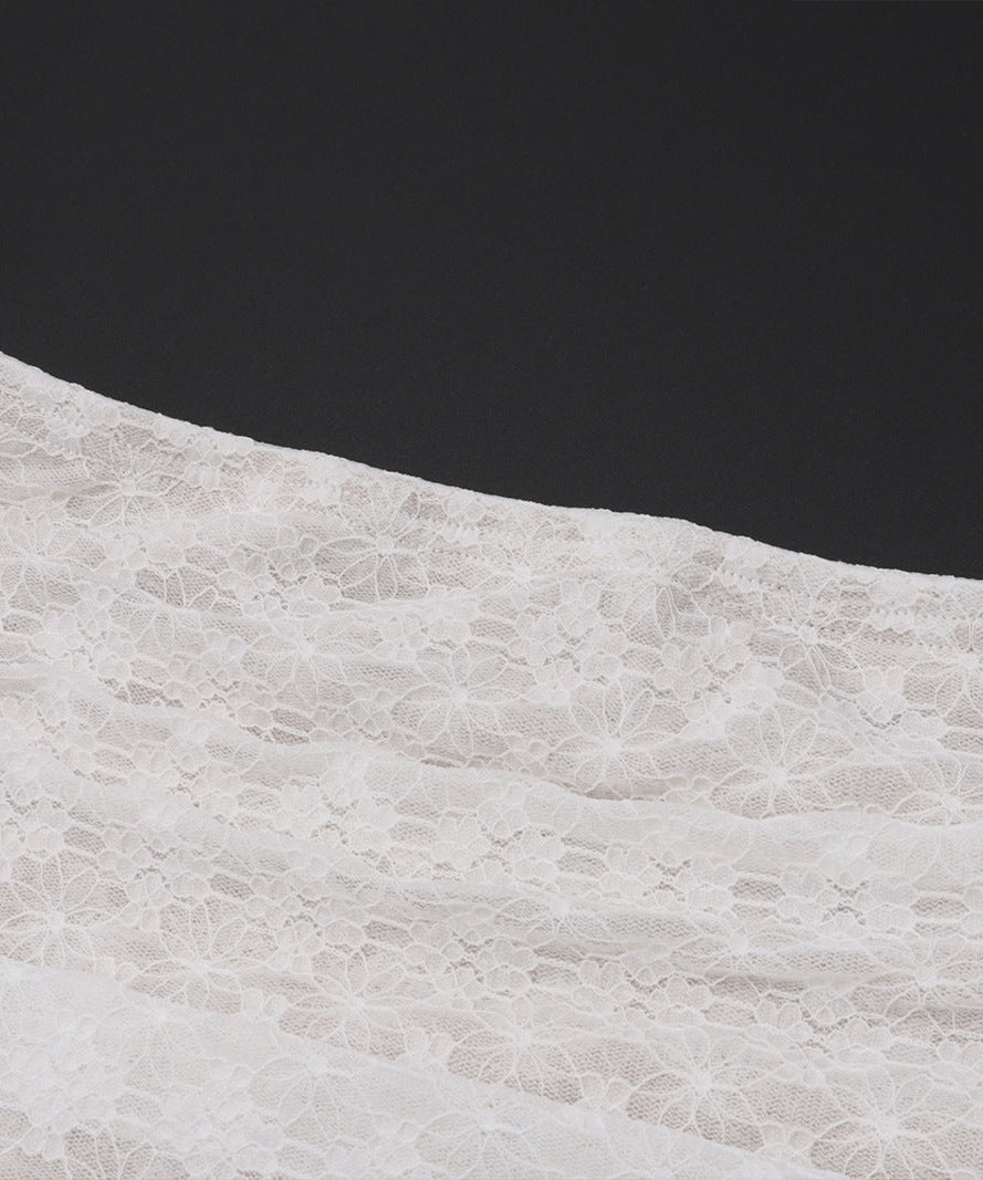 White Lace Two-Piece Set: Long Sleeve Crop Top & Ruched Maxi Skirt | Fall & Holiday Style