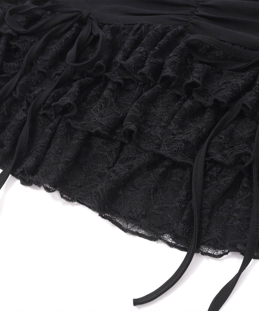 Sultry Black Lace Off-Shoulder Mini Set – Your Statement for Fall & Halloween Parties