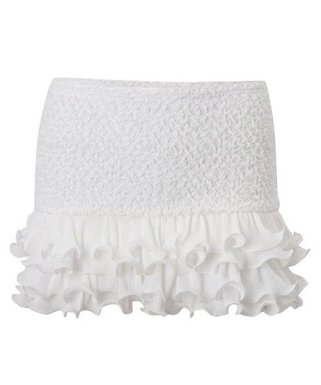 Flirty White Smocked Ruffle Mini Skirt - Fall Fashion & Holiday Party Ready