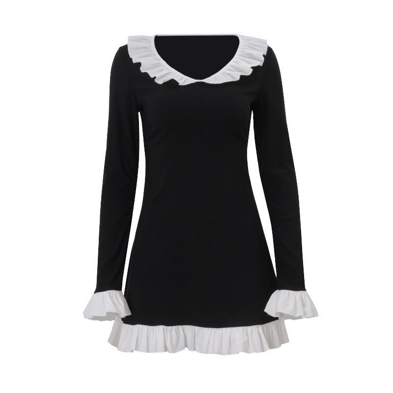 Wednesday Vibes Ruffle Trim Mini Dress - Spooky Chic for Fall & Halloween