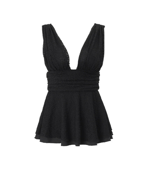 Sultry Black Lace Deep V Peplum Top | Fall & Holiday Party Perfect