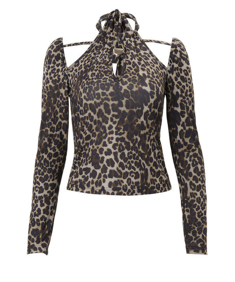Fierce Fall Fashion: Leopard Print Halter Top with Chic Cold Shoulder Cut-Out