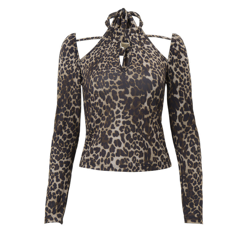 Fierce Fall Fashion: Leopard Print Halter Top with Chic Cold Shoulder Cut-Out