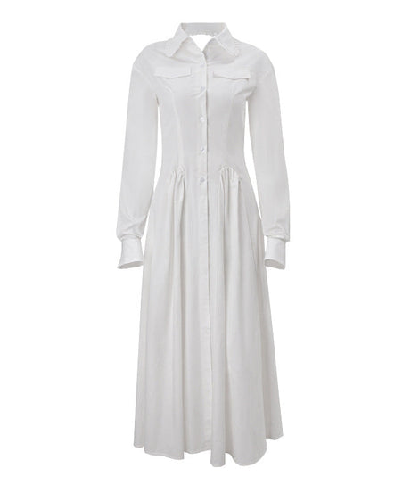 Elegant White Long Sleeve Button-Front Midi Shirt Dress – Your Chic Fall & Holiday Staple