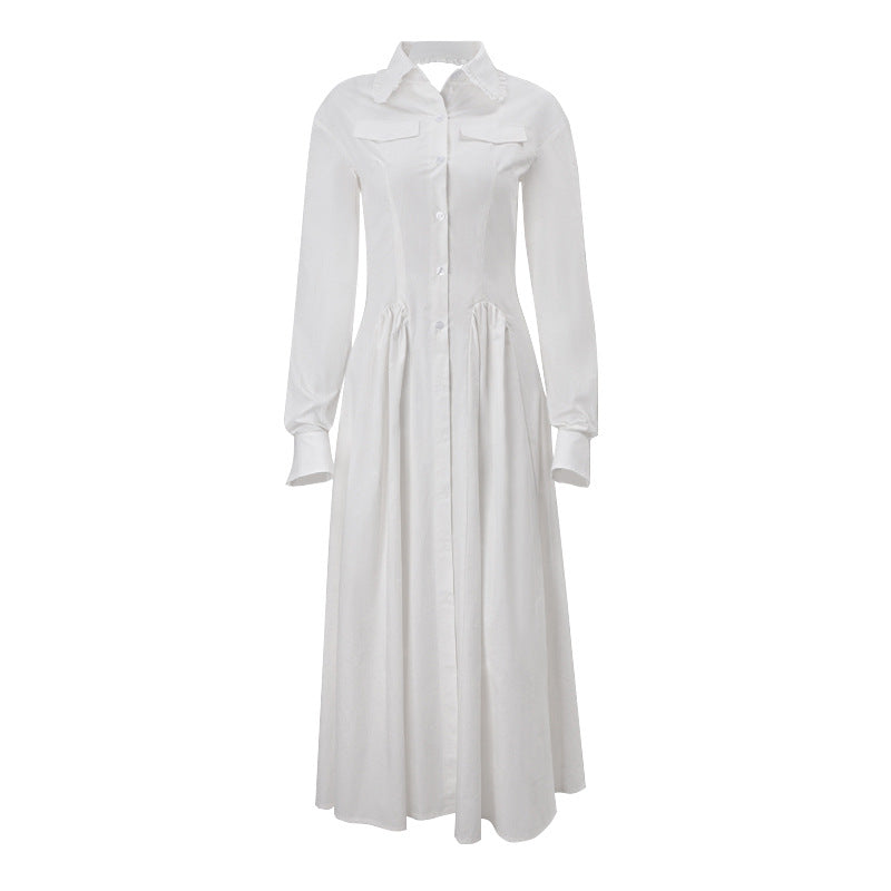 Elegant White Long Sleeve Button-Front Midi Shirt Dress – Your Chic Fall & Holiday Staple
