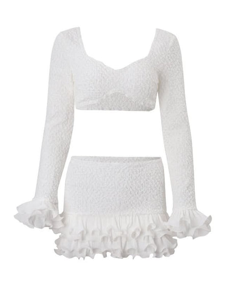 Flirty White Smocked Ruffle Mini Skirt - Fall Fashion & Holiday Party Ready