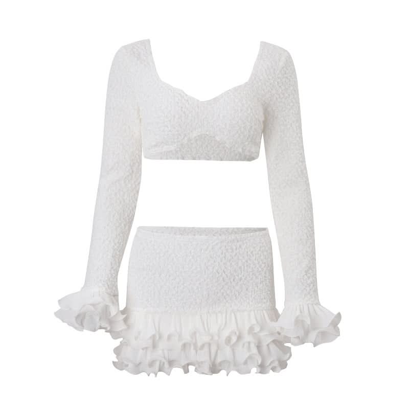 Flirty White Smocked Ruffle Mini Skirt - Fall Fashion & Holiday Party Ready