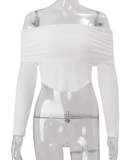 Fall's Must-Have Ribbed Off-Shoulder Crop Top with Drawstring Sleeves - Effortless American Chic