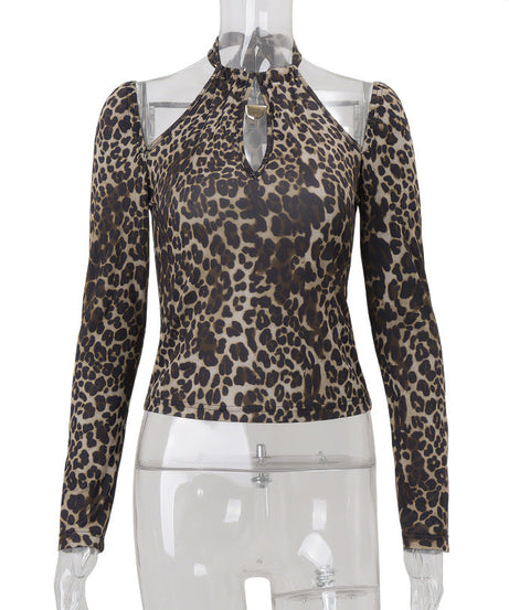 Fierce Fall Fashion: Leopard Print Halter Top with Chic Cold Shoulder Cut-Out
