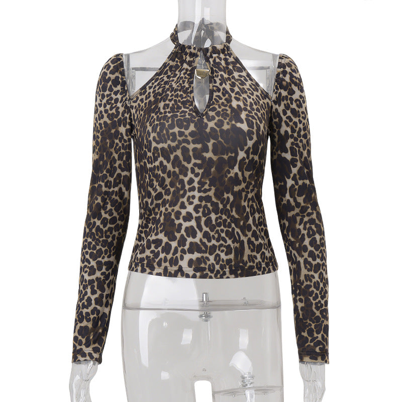 Fierce Fall Fashion: Leopard Print Halter Top with Chic Cold Shoulder Cut-Out