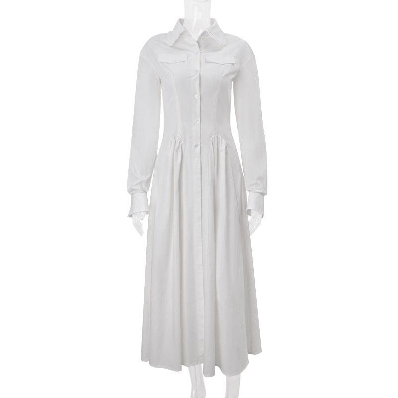 Elegant White Long Sleeve Button-Front Midi Shirt Dress – Your Chic Fall & Holiday Staple