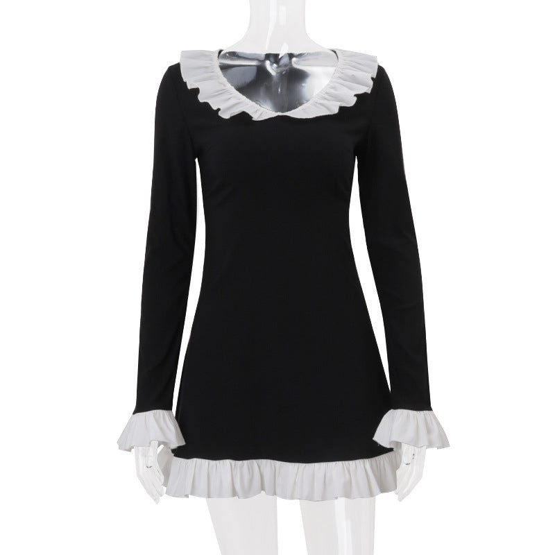 Wednesday Vibes Ruffle Trim Mini Dress - Spooky Chic for Fall & Halloween