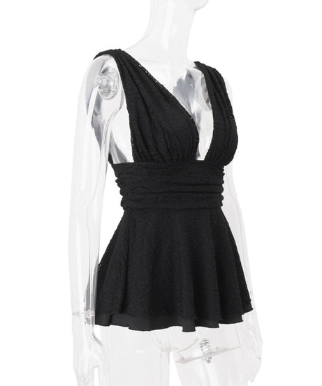 Sultry Black Lace Deep V Peplum Top | Fall & Holiday Party Perfect