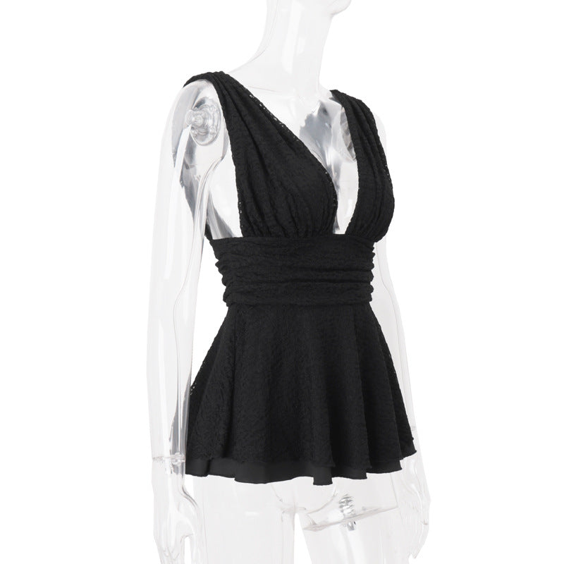 Sultry Black Lace Deep V Peplum Top | Fall & Holiday Party Perfect