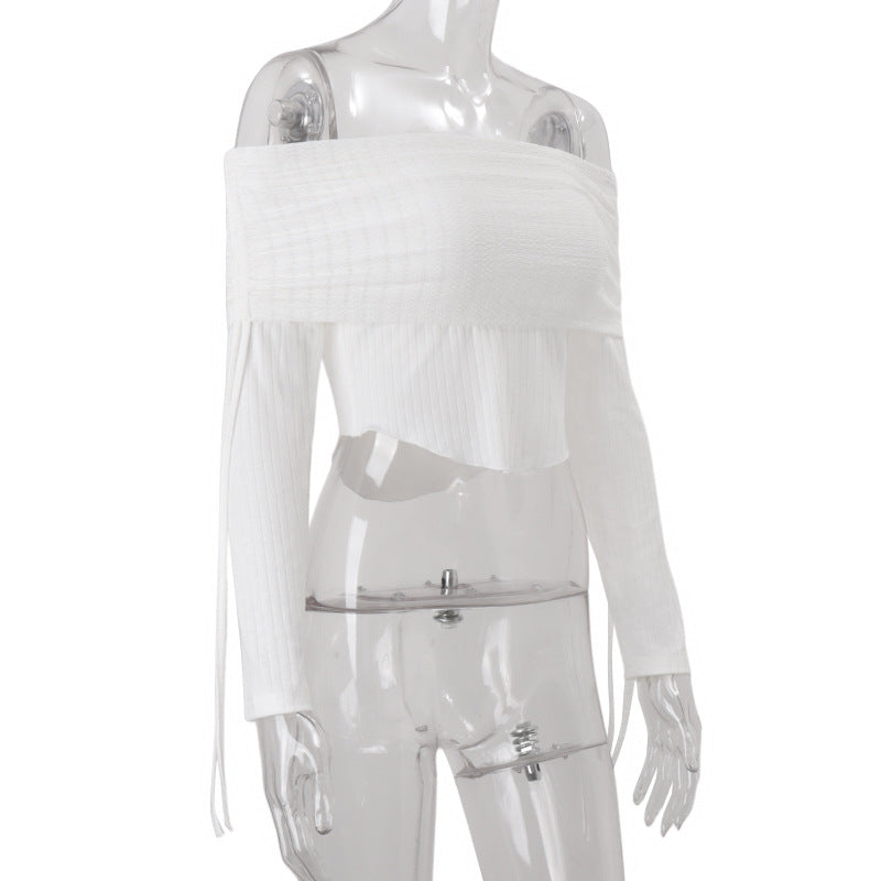 Fall's Must-Have Ribbed Off-Shoulder Crop Top with Drawstring Sleeves - Effortless American Chic