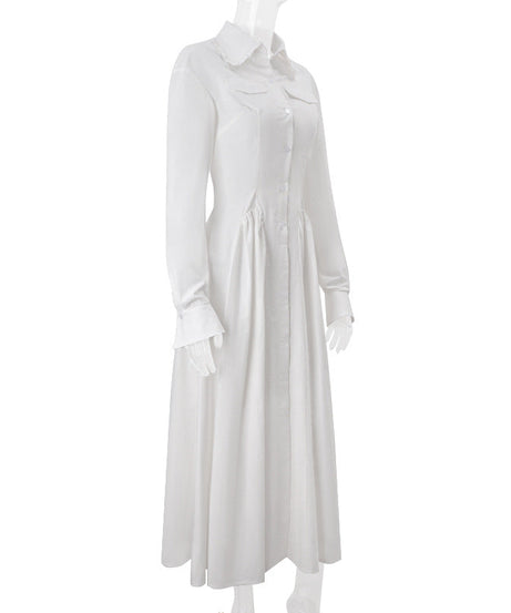 Elegant White Long Sleeve Button-Front Midi Shirt Dress – Your Chic Fall & Holiday Staple