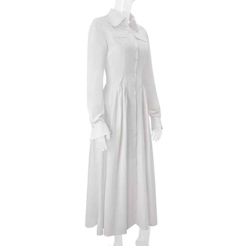Elegant White Long Sleeve Button-Front Midi Shirt Dress – Your Chic Fall & Holiday Staple