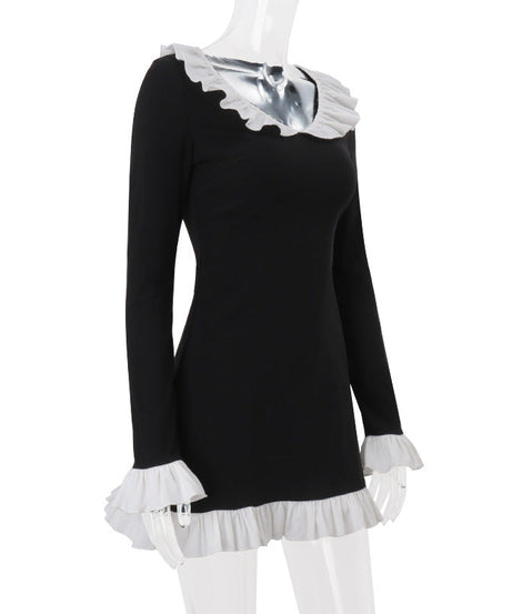 Wednesday Vibes Ruffle Trim Mini Dress - Spooky Chic for Fall & Halloween