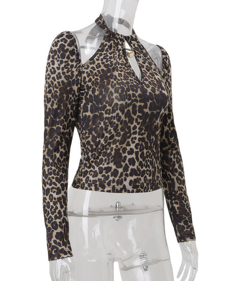 Fierce Fall Fashion: Leopard Print Halter Top with Chic Cold Shoulder Cut-Out