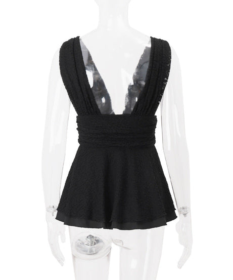 Sultry Black Lace Deep V Peplum Top | Fall & Holiday Party Perfect