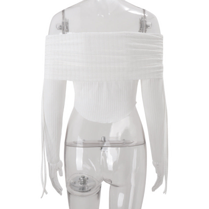 Fall's Must-Have Ribbed Off-Shoulder Crop Top with Drawstring Sleeves - Effortless American Chic