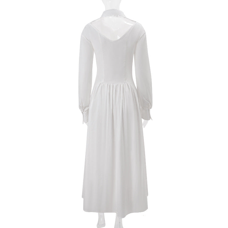 Elegant White Long Sleeve Button-Front Midi Shirt Dress – Your Chic Fall & Holiday Staple