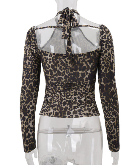 Fierce Fall Fashion: Leopard Print Halter Top with Chic Cold Shoulder Cut-Out